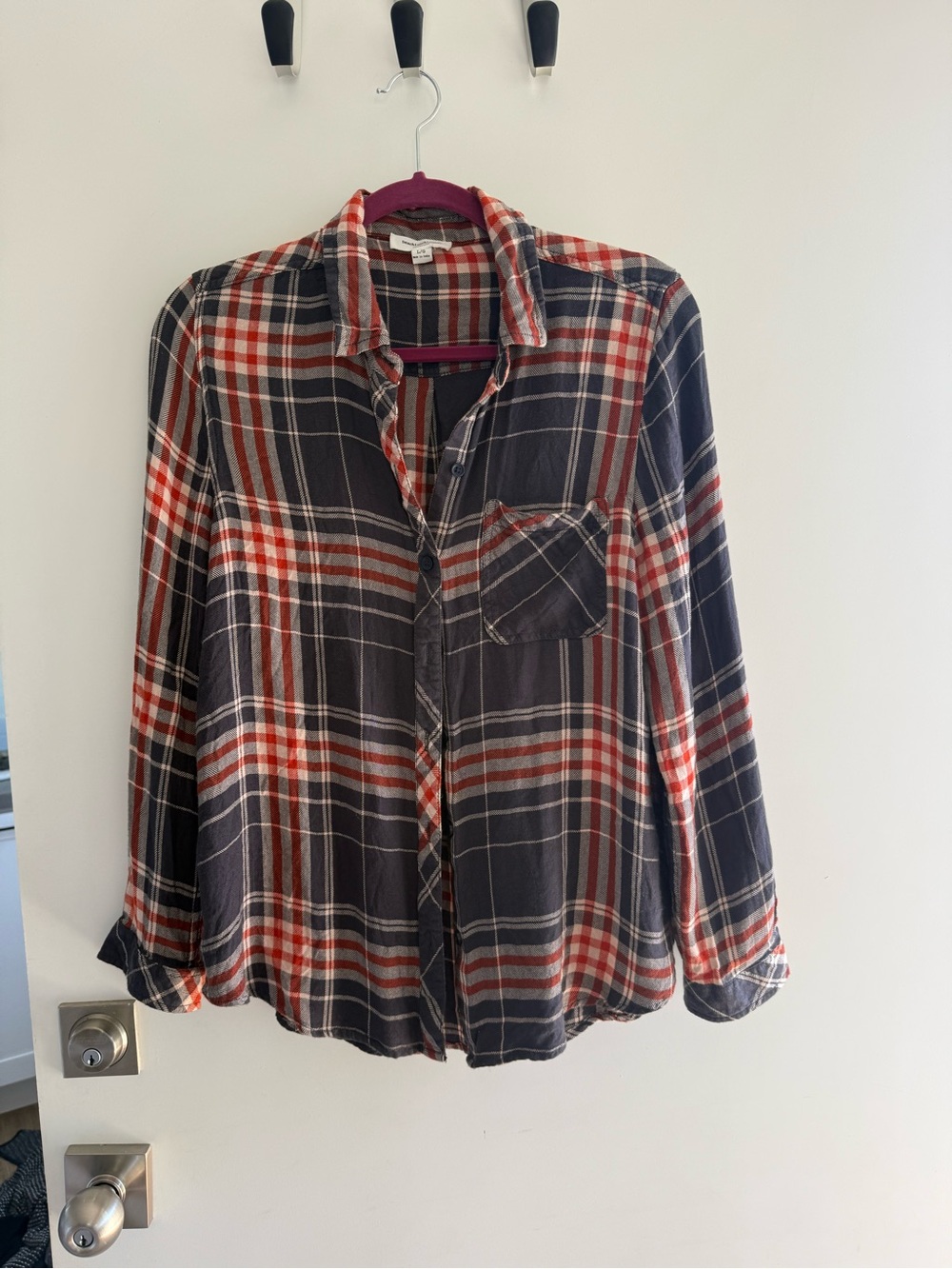 beachlunchlounge Navy, Red and White Plaid Button-Up Shirt